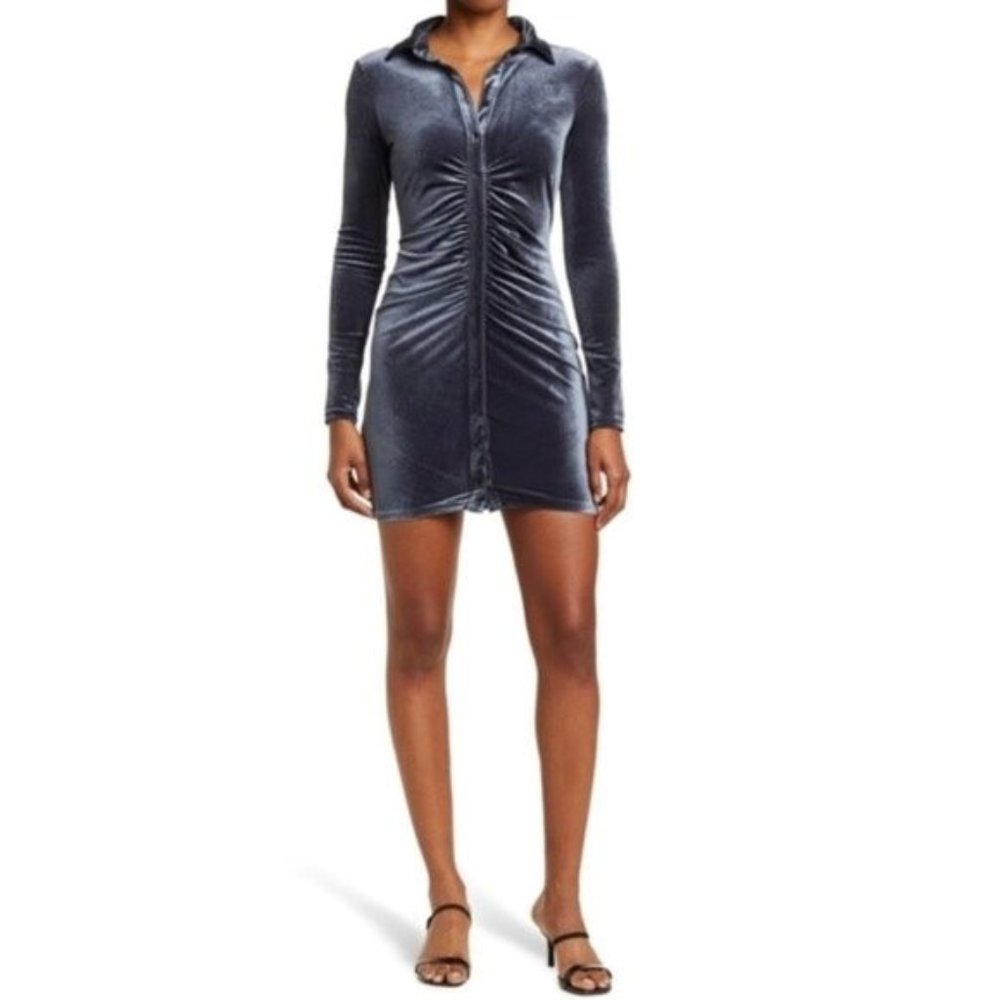 Sophie Rue Collared Ruched Button Down Velvet Mini Dress - Picture 6 of 7